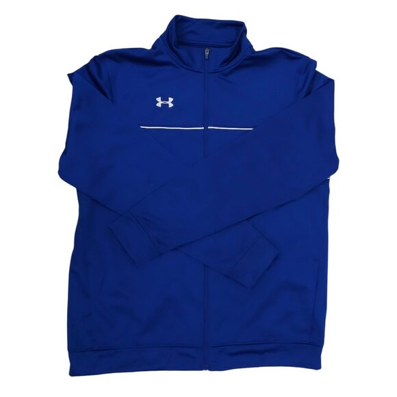 Under Armour Full Zip Track Wind Jacket Womens Size M Knit Warm Up Royal Blue - Picture 7 of 16